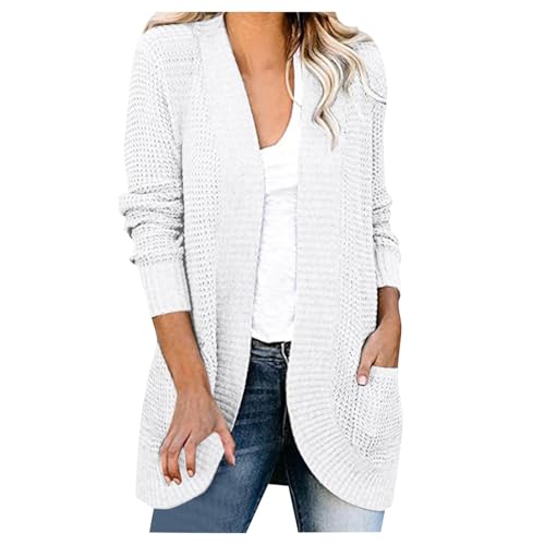 cardigan damen lang, Cardigan Damen Leichte Strickjacke - Strickmantel Grobstrick Winterpullover Sommer Pullover Mit Knöpfen Strickcardigan Casual Strickpullover Bolero Open Front V Ausschnitt Knit Bo von Generisch