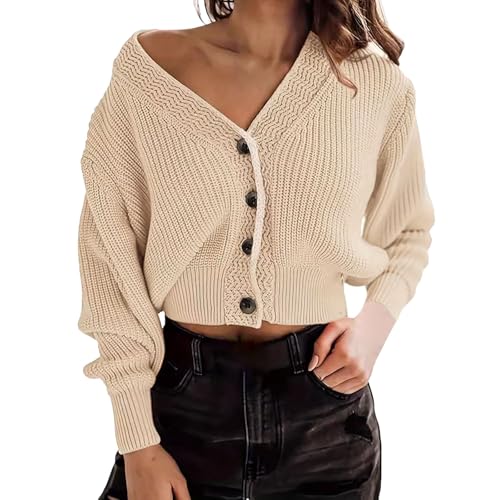 cardigan damen lang, Strickjacke Damen Sommer Cardigan - Strickblazer Grobstrick Pullover Frauen Damenstrickjacke Dünner Strickpullover Strickweste Langarm Grobstrick-Cardigan Open Front Sweater Herbs von Generisch