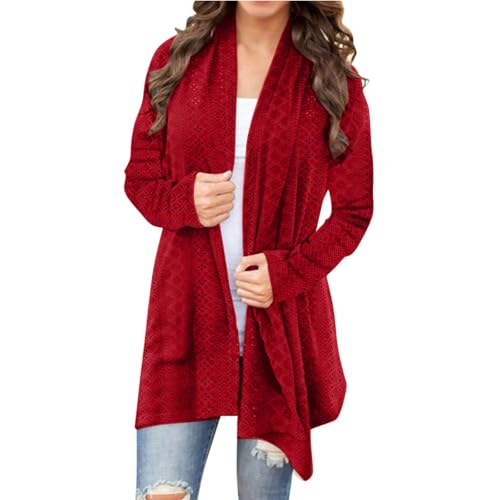 cardigan damen sommer, Strickjacke Damen Leichte Cardigan - Bolerojacke Frauen Damenstrickjacke Dünner Feinstrickjacke Sommer Kuscheljacke Mit Knöpfen Langarmshirt Lang Taschen Und Long Elegant V-Auss von Generisch