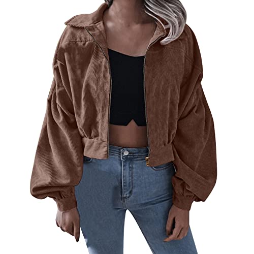 cord jacke damen, Cord Jacke Damen Winter Hemdjacke - Übergangsjacke Oversize Blusenjacke Knöpfen Freizeitjacke Tasche Freizeithemd V-Ausschnitt Kurz Button Down Langarmshirt Lässiges Corduroy Elegant von Generisch