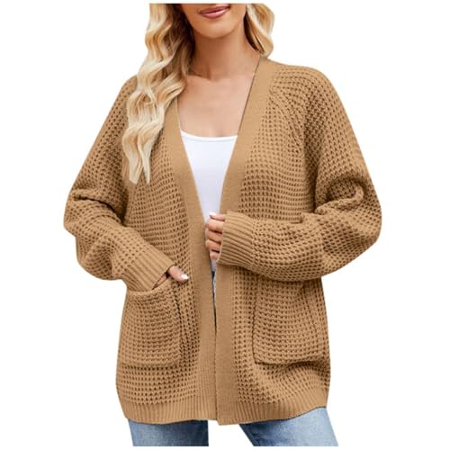 damen strickjacke sommer, Cardigan Damen Leichte Strickjacke - Strickmantel Grobstrick Frauen Strickpullover Elegant Bolerojacke Dünner Strickweste Lang Mit Taschen Und Knöpfen Long V-Ausschnitt Knopf von Generisch