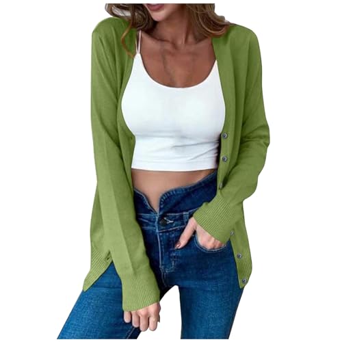 dicke strickjacke damen, Cardigan Damen Lang Strickjacke - Kuscheljacke Grobstrick Häkelpulli Sommer Pullover Casual Strickweste Mit Knöpfen Langarmshirt Bolero Open Front V Ausschnitt Knit Bolerojack von Generisch