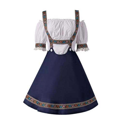 dirndl damen, Trachtenkleid Damen Hochgeschlossen Dirndlkleid - Kostüm Midi Dirndl Knielang Große Größen Spitzenschürze Frauen Set Für Oktoberfest Trachten Dirndlbluse Bayerischen Karneval Halloween C von Generisch