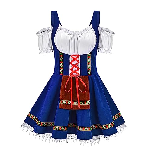 dirndl damen midi, Dirndl Damen Lang Trachtenkleid - Große Größen Spitzenschürze Karneval Kostüm Frauen Outfit Hochgeschlossen Dirndlkleid Trachtenmode Trachten Schürze Dirndlbluse Oktoberfest Dresses von Generisch