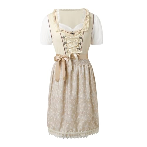 dirndl damen midi, Dirndlkleid Damen Trachten Trachtenkleid - Elegant Lang Dress Knielang Dirndl Hochgeschlossen Spitzenschürze Trachtenrock Kleid Dirndlbluse Dirndlschürze Oktoberfest Besondere Anläs von Generisch