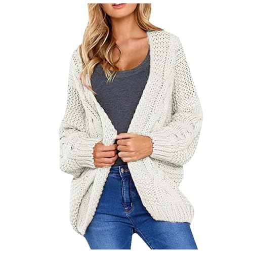 dünne strickjacke, Cardigan Damen Leichte Strickjacke - Übergangsjacke Dünner Strickblazer Winter Damenstrickjacke Elegant Strickweste Grobstrick Häkelpulli Lang Mit Taschen Und Knöpfen Long V-Ausschn von Generisch