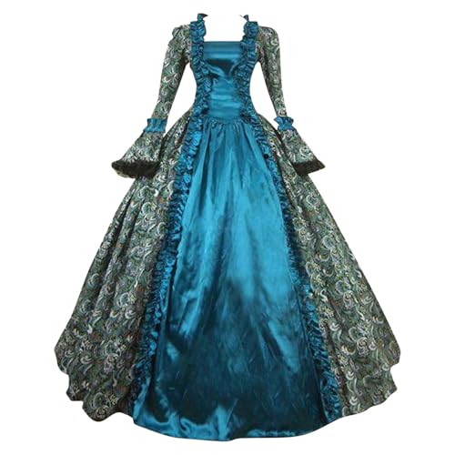 feenkleid Damen,Mittelalter Kleidung Damen Prinzessin Kleid Damen Renaissance Maxikleid Gesmokte Taille High Low Design Mittelalter Kleid,Hellblau,4XL von Generisch