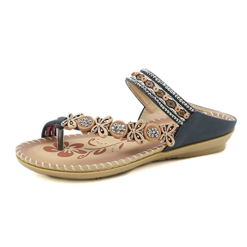 frauen-daumen-orthesen-sandale, damen-sommer-bohemia-kristall-slip-on-bunion-sandalen, lässige blumen-strand-flache-sandalen, zur unterstützung des zehengewölbes zur knochenkorrektur des großen zehs von Generisch