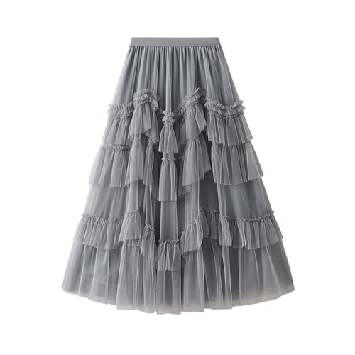 grauer tüllrock damen, Tütü Rock Damen Party Karneval Kostüm Unterrock - Tüllrock Lang Elegant Mesh Stufenrock Tüll Knielang Röcke Für Hochzeit Fest Freizeit Hohe Taille Petticoat Minirock Tanzkleid T von Generisch