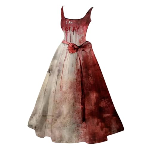 halloween kostüm damen, Halloween Kostüm Damen Kleid - I'M Fine Blood Aufdruck Blutig Gruselig Zombie Braut Kostüm Kleid Horror Braut Halloween Kleider Terrifier Halloween Kostüme Für Frauen Gruselige von Generisch