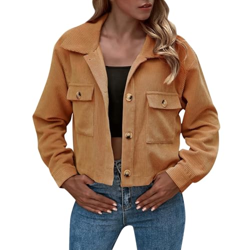 hemdbluse Damen, Cordhemd Damen Cord Hemdjacke - Freizeitjacke Oversize Langarmshirt Streetwear Longbluse Lang Übergangsmantel Winter Flanellhemd Blusen Mit Knöpfen Bluse Jacke Taschen von Generisch