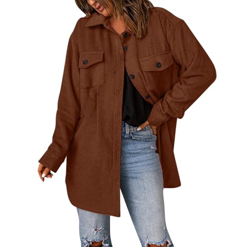 hemdbluse Damen, Cordhemd Damen Cord Jacke - Damenjacke Winter Blusenjacke Übergangs Übergangsmantel Langarm Button Down Oversized Mit Taschen von Generisch