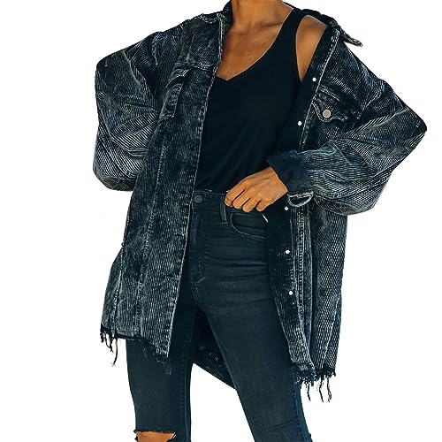 hemdbluse damen, Hemdjacke Damen Tasche Cord Jacke - Winterjacke Knöpfen Übergangsjacken Winter Cordhemd Übergangsmantel Oversize Hemdblusenkleid Musselin Bluse Shirt Elegant V-Ausschnitt Longbluse Mi von Generisch