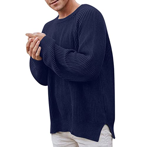 herren pullover ohne kapuze, Pulli Herren Merino Strickpullover - Rollkragenpullover Aesthetic Strick Sweatshirt Y2k Winterpullover Langarm Pullover Rundhals Gestreifter Kontrast Feinstrick Männer Bas von Generisch