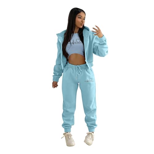 jogginganzug damen, Sportanzug Damen 2 Teiler Trainingsanzug - Tracksuit Jogger Outfit Kleidung Lang Activewear Oversize Freizeitanzug Jogginganzug Set Zweiteiler Frauen Sport Anzug Polyester Kapuzenj von Generisch