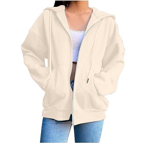 kapuzenjacke damen, Sweatjacke Damen Zipper Sportjacke Sweatshirt Jacke Mit Kapuze - Einfarbig Kapuzenjacke Oversize Pullover Teenager Reißverschluss Hoodie Winter Lang Sweatshirt Casual Kapuzenpullov von Generisch