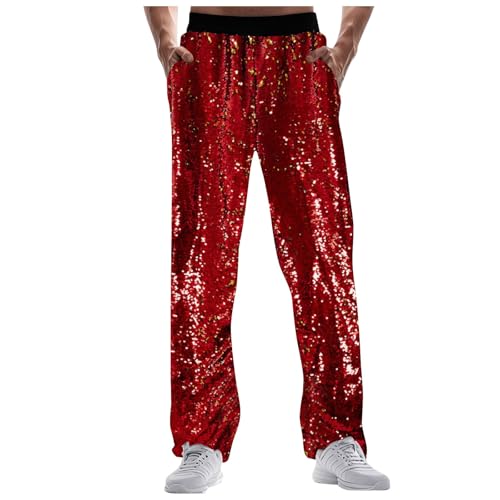 kostüm Mann,Faschingskostüme Hippie Herren Party Fashion Disco Fever Glitzer Hose Herren,Rot,3XL von Generisch