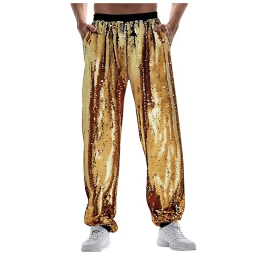 kostüme für Erwachsene männer,Disco Fever Party Fashion Faschingskostüme Hippie Herren Glitzer Hose Herren,Gold,XL von Generisch