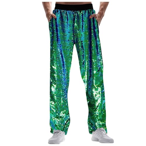 kostüme für Erwachsene männer,Hippie Hose Herren Herrenhose Faschingskostüme Hippie Herren Glitzer Hose Herren,Grün,XXL von Generisch