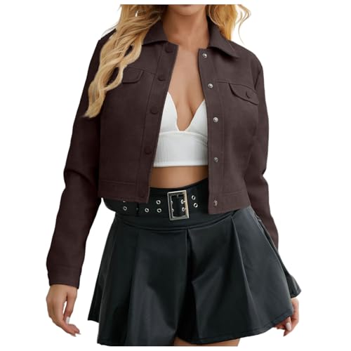 lederjacke damen braun, Jacke Damen Fruehling Kunstlederjacke - Herbstjacke Kunstleder Damenjacke Frühling Einfarbige Schwarze Motorradjacke Mantel Kapuzen Lederjacke Frauen Mit Reißverschluss Bikerja von Generisch