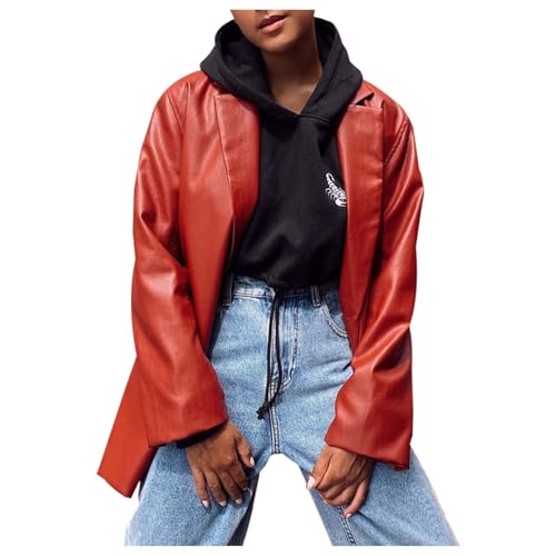 lederjacke damen braun, Kunstlederjacke Damen Kunstleder Jacke - Herbstjacke Leder Bomberjacke Winterjacke Frühling Lederjacke Winter Ledermantel Motorrad Schlank Reißverschluss Stehkragen Kurz Mantel von Generisch