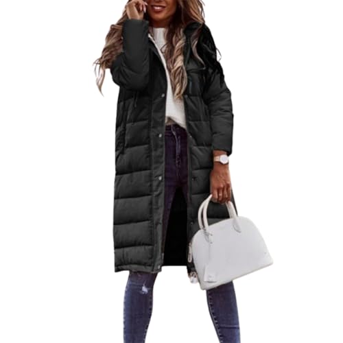 mantel damen, Steppmantel Lange Damen Wintermantel Winddichter Winterjacke - Warme Gefüttert Daunenjacke Langarm Parka Mit Kapuze Winterparka Einfarbig Steppjacke Reißverschluss Mantel Daunenmantel Ou von Generisch