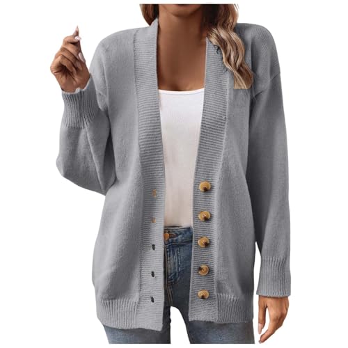 oversize strickjacke damen, Cardigan Damen Lang Strickjacke - Herbstmantel Frauen Winterpullover Grobstrick Feinstrickjacke Dünner Strickblazer Sommer Strickmantel Leichte Mit Taschen Und Knöpfen Long von Generisch