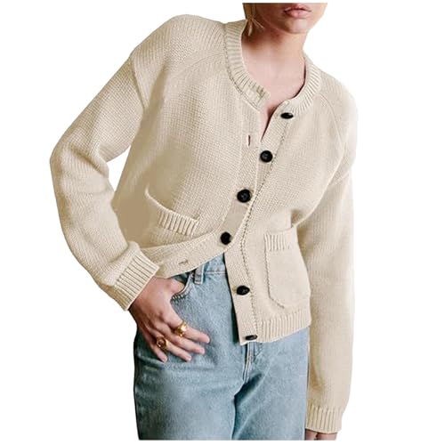 oversize strickjacke damen, Strickjacke Damen Sommer Cardigan - Strickpullover Casual Winterpullover Pullover Mit Knöpfen Strickweste Winter Übergangsjacke Bolero Open Front V Ausschnitt Knit Boleroja von Generisch