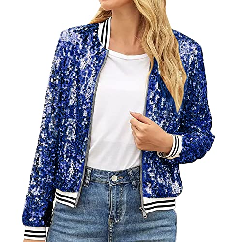 pailletten jacke damen, Baseball Jacke Damen Glitzer Pailletten Reißverschluss Langarm Jacken - Elegant Glitzer Pailletten Blazer Kurz Sakko Rave Party Outwear Blazermantel Silvester Oberteil Karneva von Generisch