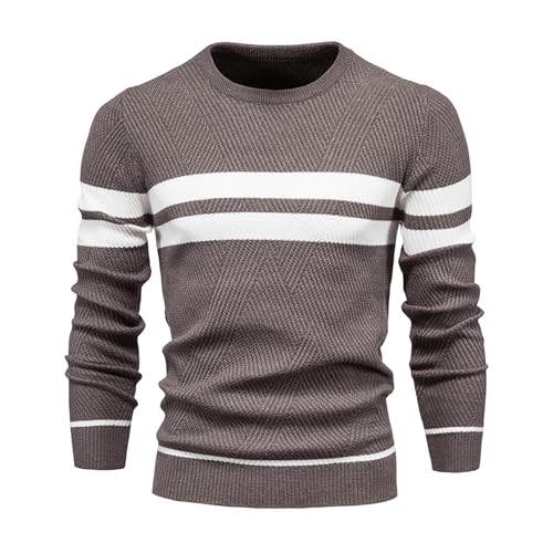 pulli herren, Sweater Herren Winter Warm Pullover - Strickpullover Casual Arbeitspullover Y2k Langarm Winterpullover Ohne Kapuze Strickpulli Rundhals Gestreifter Kontrast Feinstrick Männer Basic Freiz von Generisch