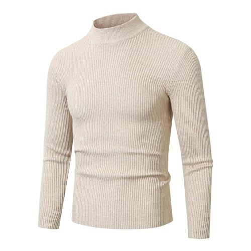 pullover herren ohne kapuze, Strickpullover Herren Rollkragenpullover Pullover - Warm Langarmshirt Ohne Kapuze Winterpullover Norweger Fleece Stehkragen Knopf Winter Half Rollkragen Langarm Warmer Swe von Generisch