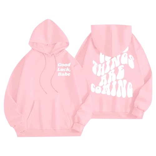 pullover teenager mädchen, Hoodie Damen Pullover mit Kapuze Backprint Kapuzenpullover Pink Palm Puff Casual Sweatshirt mit Taschen Kapuzenpulli Übergangs Hoody Oberteile Langarmshirt Outdoor Top Langa von Generisch