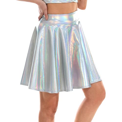 rock damen silvester, Glitzer Rock Damen Metallisch Party Outfit Damen Glänzend Mini Rock Elastische Glitzerrock Ausgestellte Faltenrock Metallic Rock Disco Outfit Damen Karneval-Rave für Frauen und M von Generisch