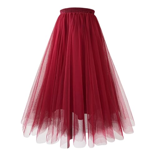 roter tüllrock damen, Tüll Rock Damen Rockabilly 80er - Tüllrock Karneval Kostüm Rock, Midi Retro 50er Hohe Taille Tutu Petticoat Unterrock Ballett Blase Tuturock Tütü Lang Reifrock Kleid Overlay Laye von Generisch