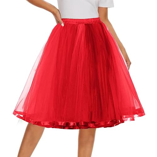 roter tüllrock damen, Unterrock Damen Kurz Rockabilly Tutu Rock - Tüllrock Tütü 80er Jahre Vintage Erwachsene Ballettkleid Teen Dance Dress Up Party Halloween Weihnachten Festliche Kostüm Amor Kostüme von Generisch