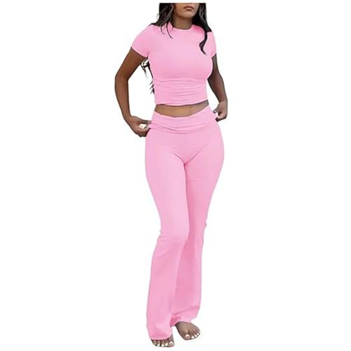 sport outfit set damen, Sport Outfit Set Damen 2 Teiler Workout - Sportkleidung Yoga Fitness Baumwolle Jogginganzug Mädchen Zweiteiler Kurz Sportanzüge Jogginganzug, Hohe Taille Outfits Nahtlos Geripp von Generisch