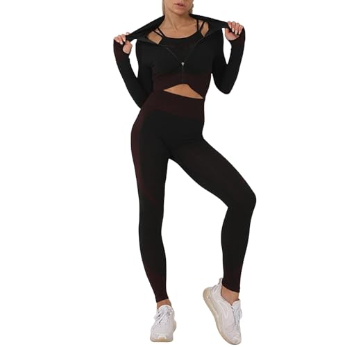 sport outfit set damen, Sport Outfit Set Damen 2 Teiler Yoga - Gym Kleidung Scrunch Baumwolle Fitness Jogginganzug Traingsanzug Tiefem V Und Leggings Bekleidungssets Freizeitanzug Sportswear Für Das G von Generisch