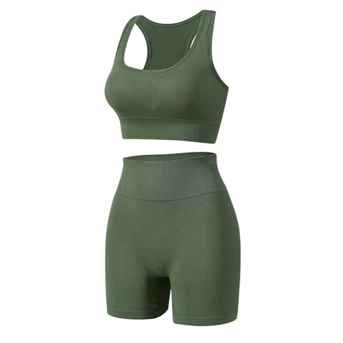 sport outfit set damen, Sport Set Damen Zweiteiler Sportkleidung - Baumwolle Kleidung Scrunch Trainingsanzug Yoga Jogginganzug Mädchen Fitness Kurz Sportanzüge Jogginganzug, Hohe Taille Workout Outfit von Generisch