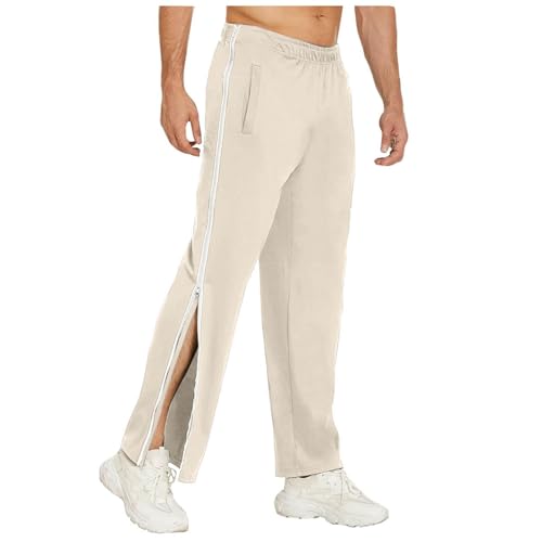 sporthose herren, Sporthose Herren Baumwolle Jogginghose - Hose Mit Taschen Trainingshose Elastische Sommer Modern Herrenhosen Baggy Lang Casual Freizeithose Leichte Weites Bein Sweathose Und Kodelzug von Generisch