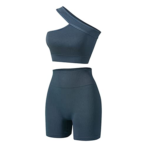 sportkleidung damen, Sportkleidung Damen 2 Teiler Sport Set - Workout Baumwolle Gym Kleidung Zweiteiler Fitness Kurz Sportanzüge Jogginganzug, Hohe Taille Outfits Nahtlos Gerippte Trainingsanzüge Yoga von Generisch