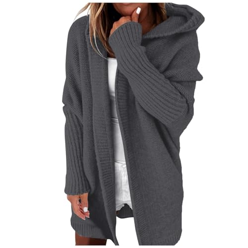 strickjacke damen, Cardigan Damen Sommer Strickjacke - Strickcardigan Strickweste Winter Bolerojacke Dünner Strickpullover Frauen Oversize Reißverschluss Winterjacke Langarm Mantel Warm Kapuzenpullove von Generisch