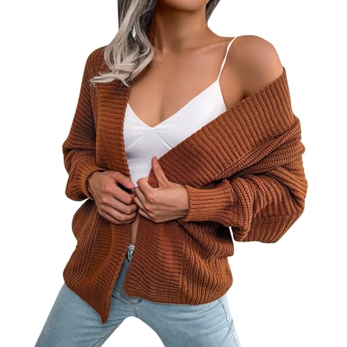 strickjacke damen kurz, Cardigan Damen Mit Knöpfen Strickjacke - Strickpullover Herbstmantel Frauen Bolerojacke Sommer Grobstrickjacke Casual Strickblazer Langarm Grobstrick-Cardigan Open Front Sweate von Generisch