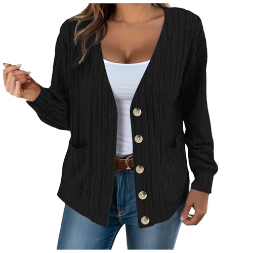 strickjacke damen kurz, Strickjacke Damen Lang Cardigan - Strickmantel Winter Grobstrickjacke Dünner Kuscheljacke Frauen Langarmshirt Mit Knöpfen Herbstmantel Bolero Open Front V Ausschnitt Knit Boler von Generisch