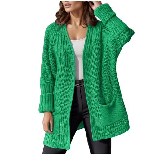 strickjacke damen kurz, Strickjacke Damen Lang Cardigan - Winter Übergangsjacke Grobstrick Häkelpulli Dünner Bolerojacke Elegant Feinstrickjacke Elegante Locker Lässig Leichtes Frauen Herbst Langarm P von Generisch