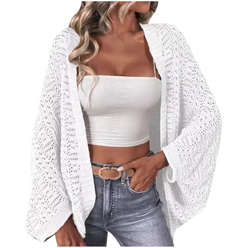 strickjacke damen kurz, Strickjacke Damen Leichte Cardigan - Strickpullover Sommer Langarmshirt Casual Kuscheljacke Dünner Übergangsjacke Winter Strickblazer Langarm Elastisch Leicht Solid Gestrickt B von Generisch