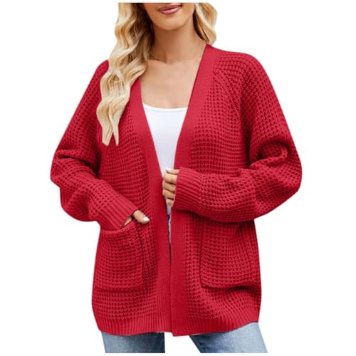 strickjacke damen lang, Cardigan Damen Sommer Strickjacke - Grobstrickjacke Winter Strickblazer Casual Strickmantel Mit Knöpfen Bolerojacke Einfarbig Offene Front Jacke Knöpfe Fleecejacke Langarm Stri von Generisch