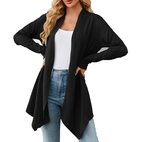 strickjacke damen lang, Strickjacke Damen Sommer Cardigan - Häkelpulli Mit Knöpfen Strickblazer Frauen Langarmshirt Casual Kuscheljacke Langarm Grobstrick-Cardigan Open Front Sweater Herbst Winter Str von Generisch