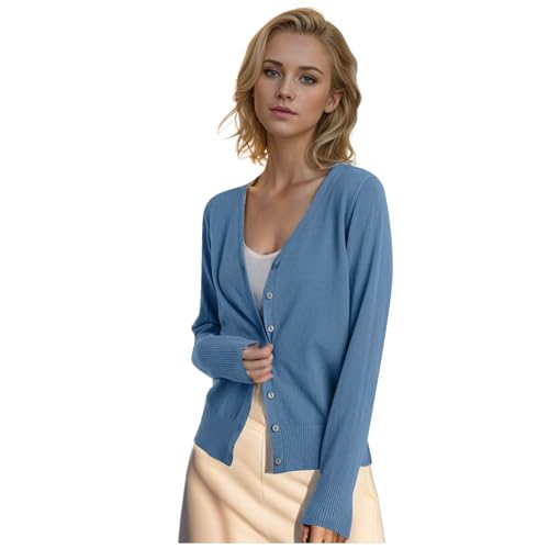 strickjacke mädchen, Strickjacke Damen Leichte Cardigan - Langarmshirt Sommer Feinstrickjacke Dünner Damenstrickjacke Mit Knöpfen Grobstrickjacke Grobstrick Strickcardigan Lang Taschen Und Long Elegan von Generisch