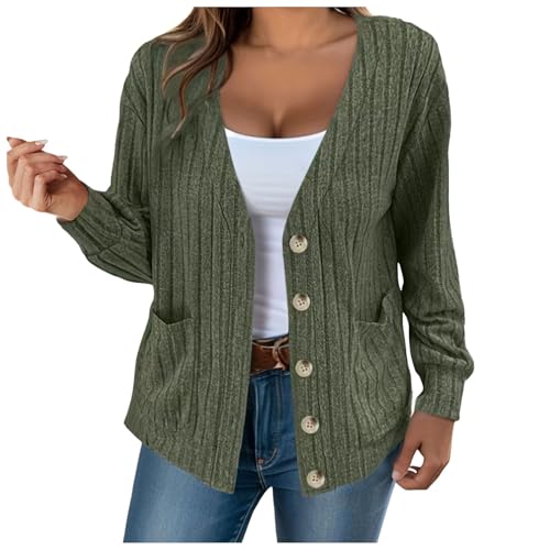 strickjacke weiß damen, Cardigan Damen Sommer Strickjacke - Winterpullover Dünner Strickweste Elegant Herbstmantel Grobstrick Strickblazer Casual Langarm Strickpullover Mit V-Ausschnitt Vintage Klassi von Generisch