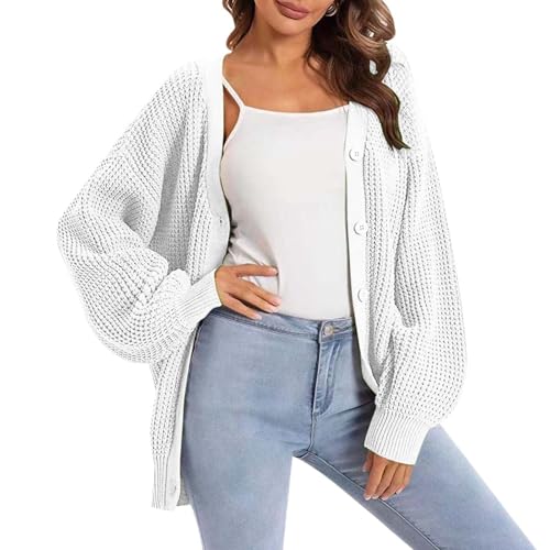 strickjacke weiß damen, Strickjacke Damen Sommer Cardigan - Grobstrickjacke Frauen Damenstrickjacke Casual Strickblazer Grobstrick Langarmshirt Langarm Grobstrick-Cardigan Open Front Sweater Herbst Wi von Generisch